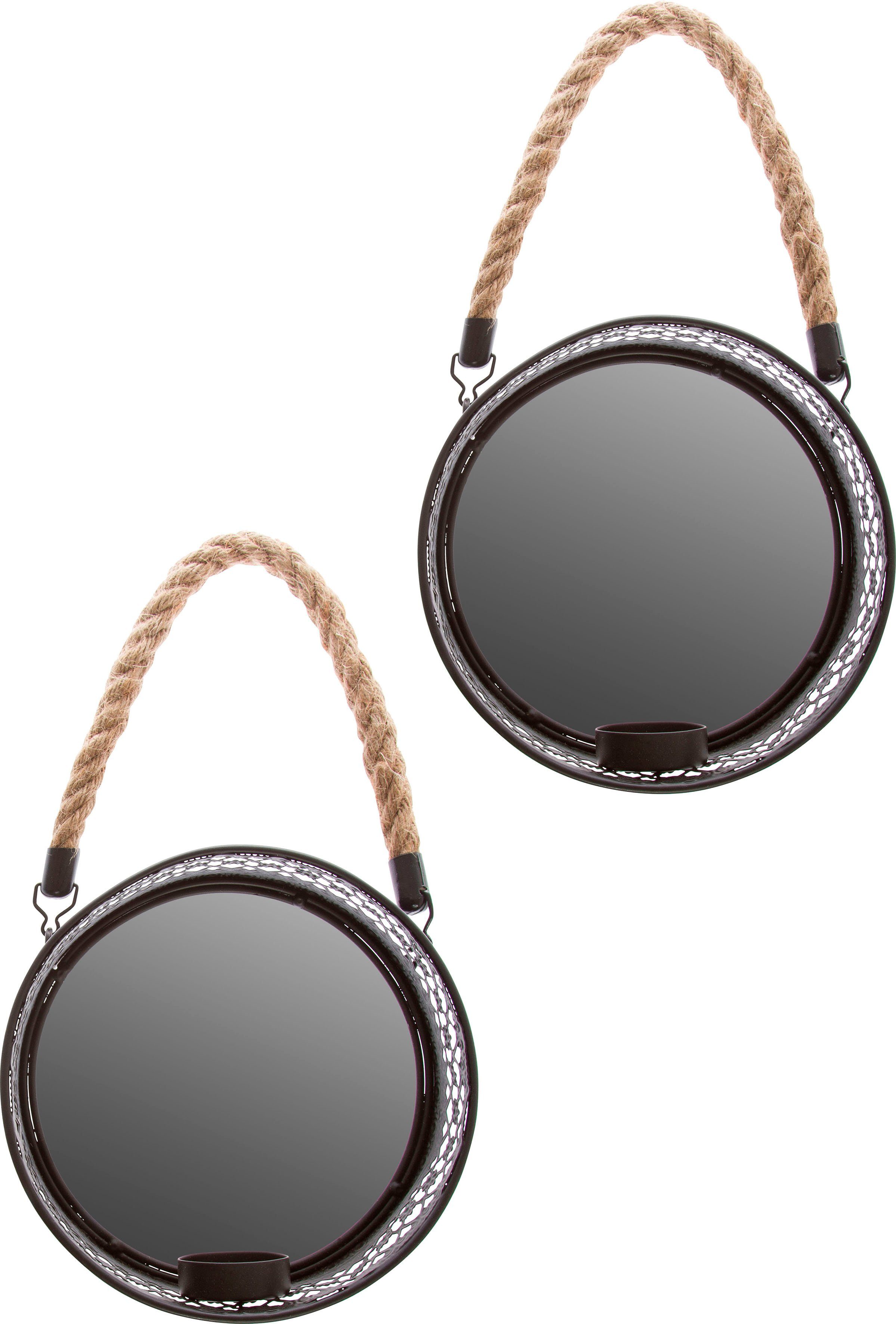 Myflair Möbel & Accessoires Spiegelwandblaker Anandi, schwarz (Set, 2-St), Landhaus, Wanddeko, für Teelichter, rund, Ø 18 cm, aus Metall