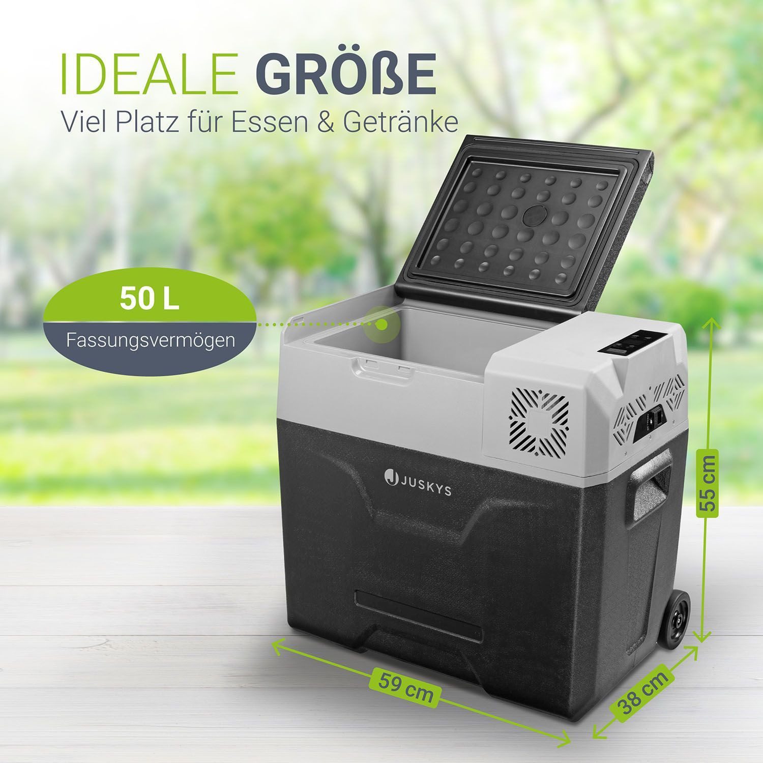 Juskys Kühlbox Yukon, 50 l, mit ECO-Modus, Rollen und Teleskopgriff, starker Kompressor