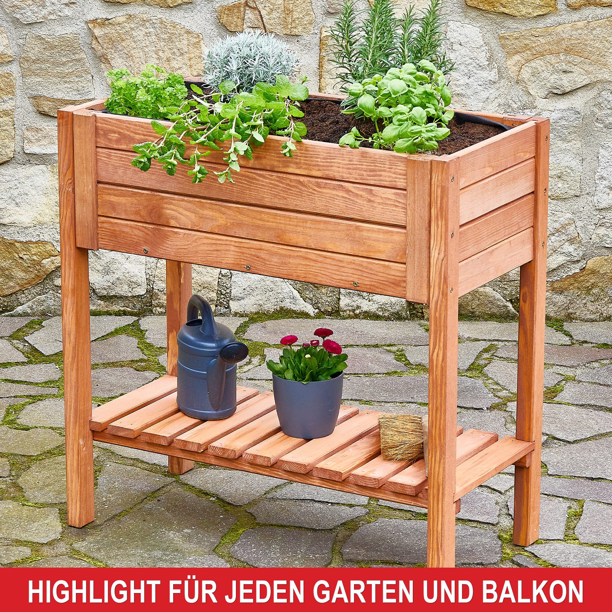 Onbest Hochbeet Holz mit Ablage und Innenvlies, 80x80x40cm (BxHxT), wetterfest, made in Europe – Bild 5 von 5