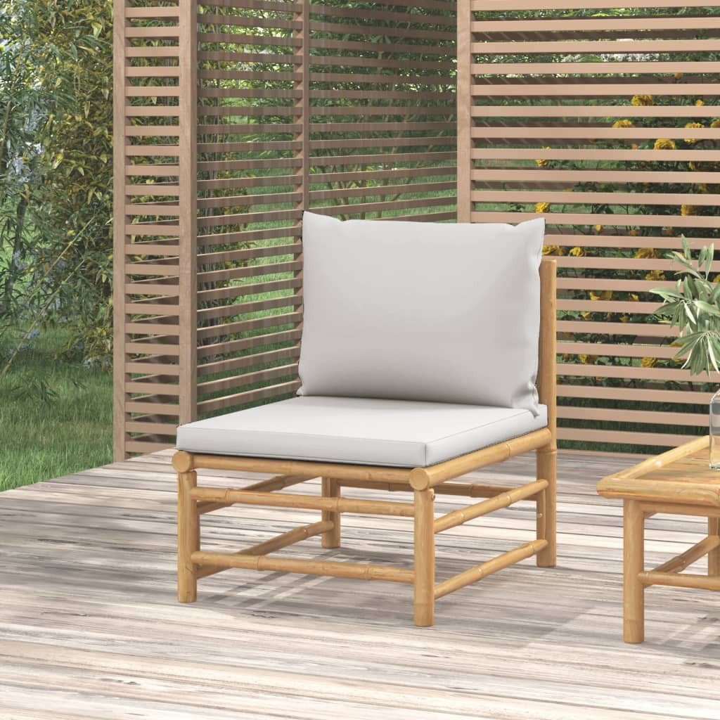 vidaXL Gartenlounge-Mittelteil, Garten-Mittelsofa mit Hellgrauen Kissen Bambus