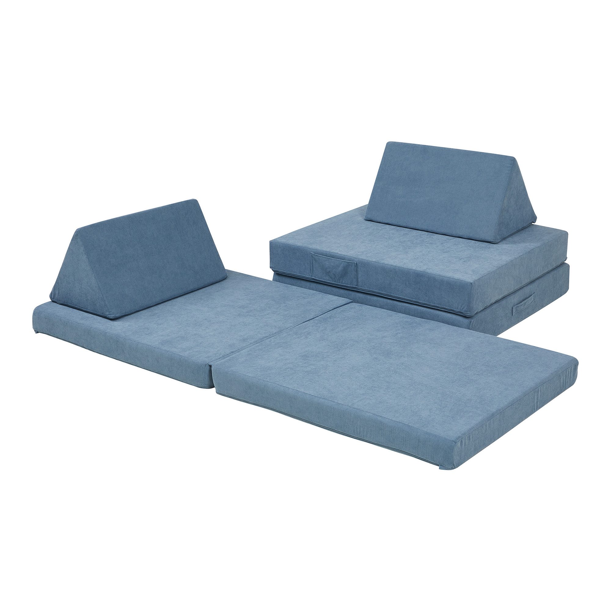 en.casa Kindersofa, 5 Teile, Spielsofa »Norhulta« Cord Blau