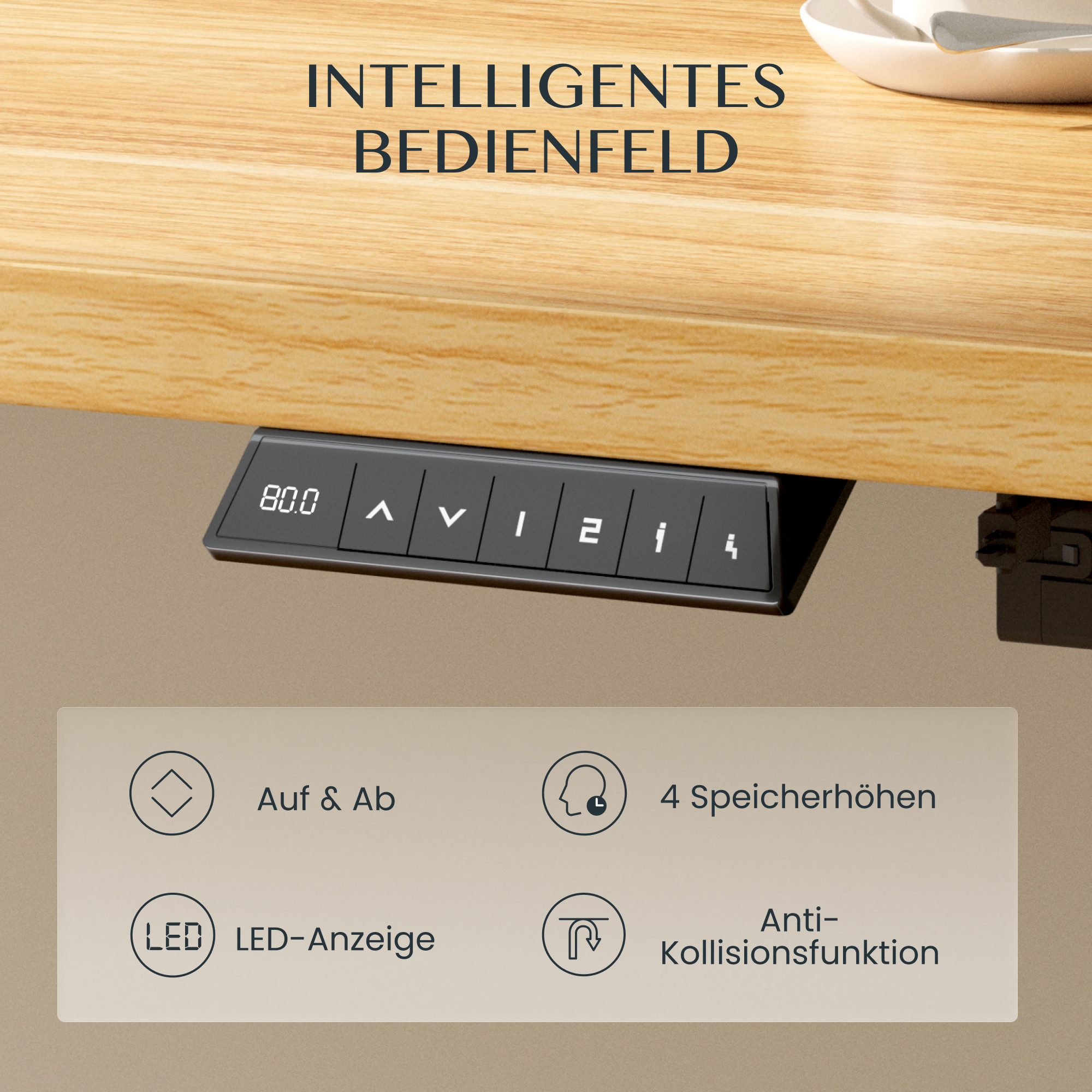 FLEXISPOT Schreibtisch CylineX Höhenverstellbarer Schreibtisch mit runden Tischbeinen (eleganter Sitz-Steh-Schreibtisch, mit harmonischer Rundform, robuster Stabilität (80 kg), und geräuscharmen, sicheren Abläufen,140×80 cm