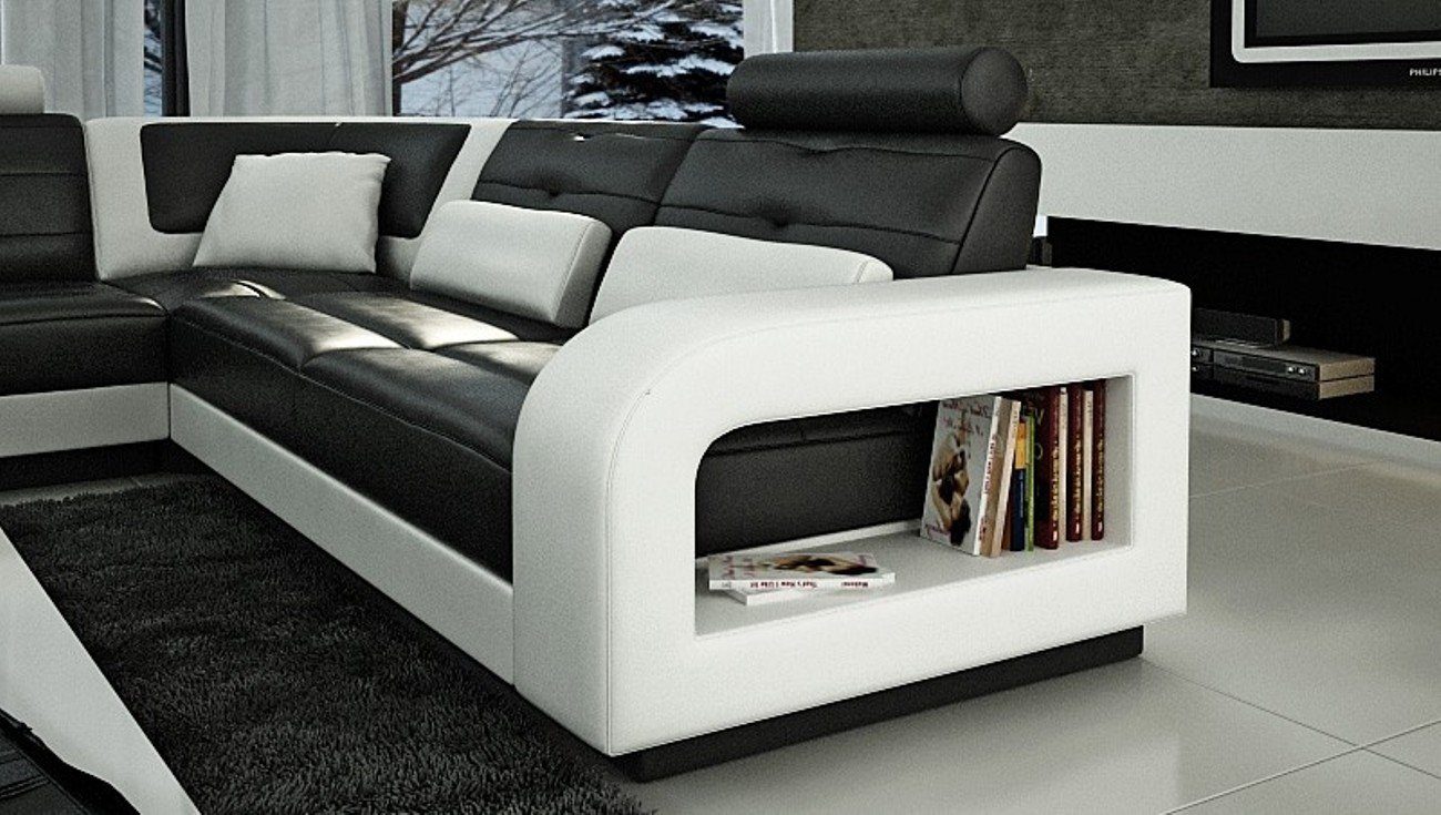 JVmoebel Ecksofa, Ecksofa Polster Couch U-Form Wohnlandschaft Schwarz Ecksofa Leder Modern