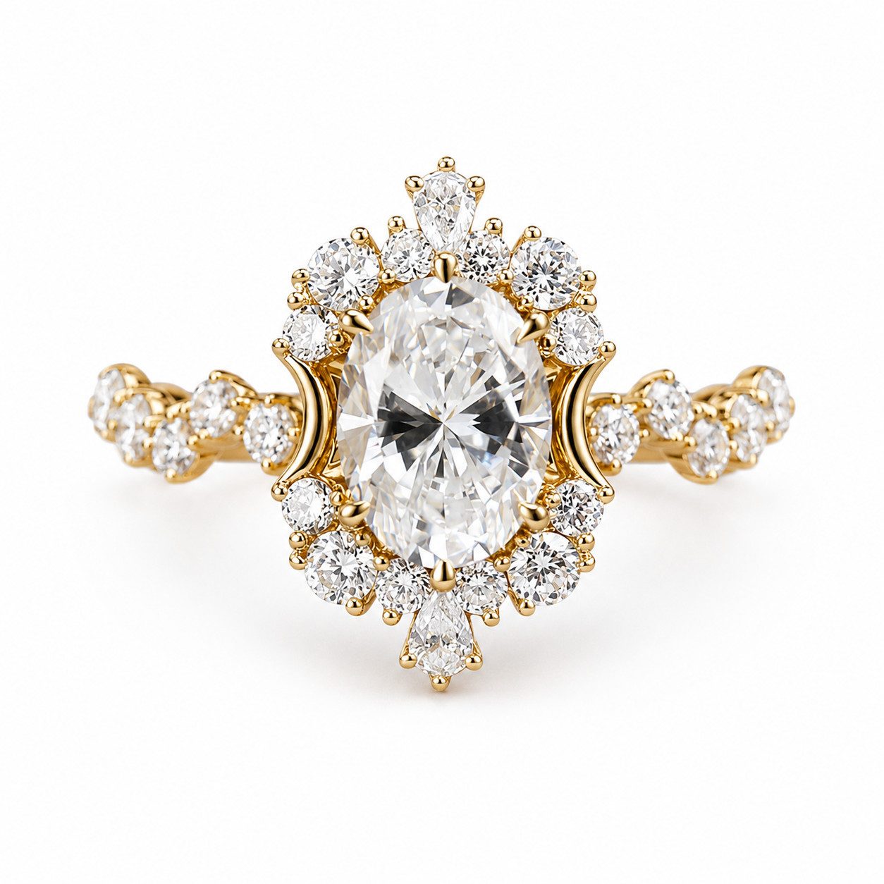 Jumpeak Diamantring Labor-Diamant Ring,Halo Design,1ct,Oval Cut,Krappenfassung,D,VS1,2EX, 14K Gold,Frauen Schmuck,Geschenk,Eleganter Ring,Verlobungsring