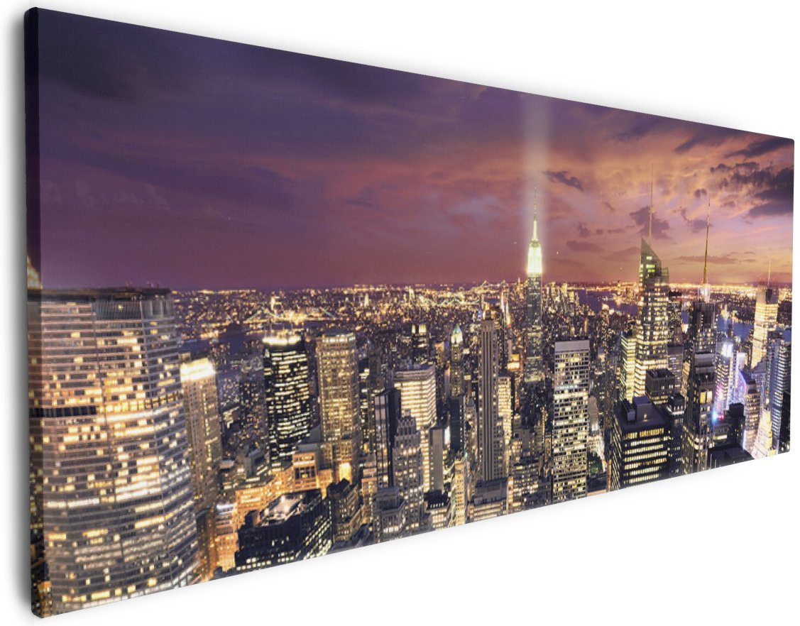 Wallario Leinwandbild, New York bei Nacht - Panoramablick über die Stadt, in verschiedenen Ausführungen