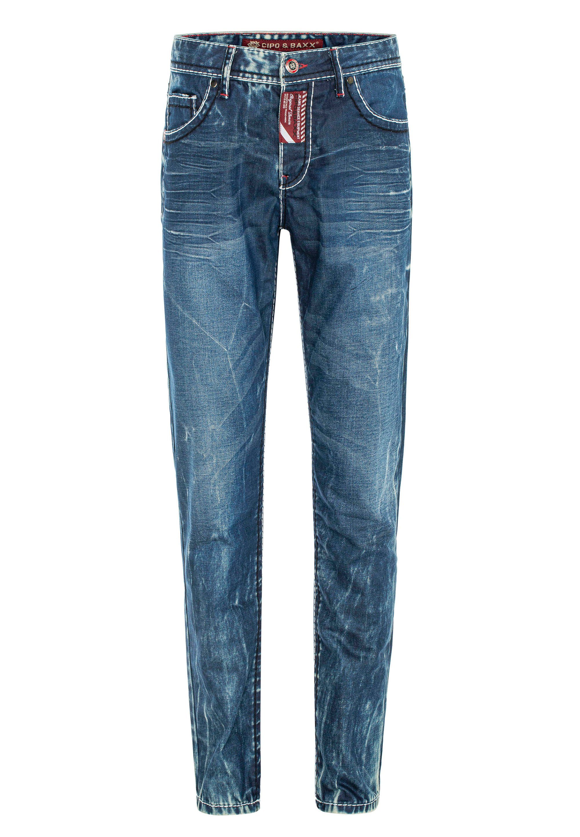 Cipo Straight-Jeans Baxx Waschung & mit extravaganter