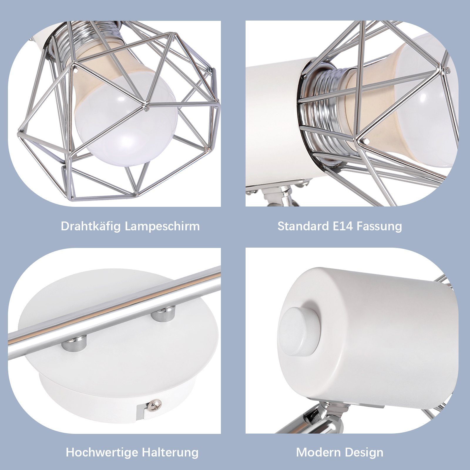 E14 Deckenstrahler fest LED Schwenkbar, Schwenkbar - Deckenleuchte Flammig Weiß Innen integriert, Industrial Weiß 350°, ZMH 2