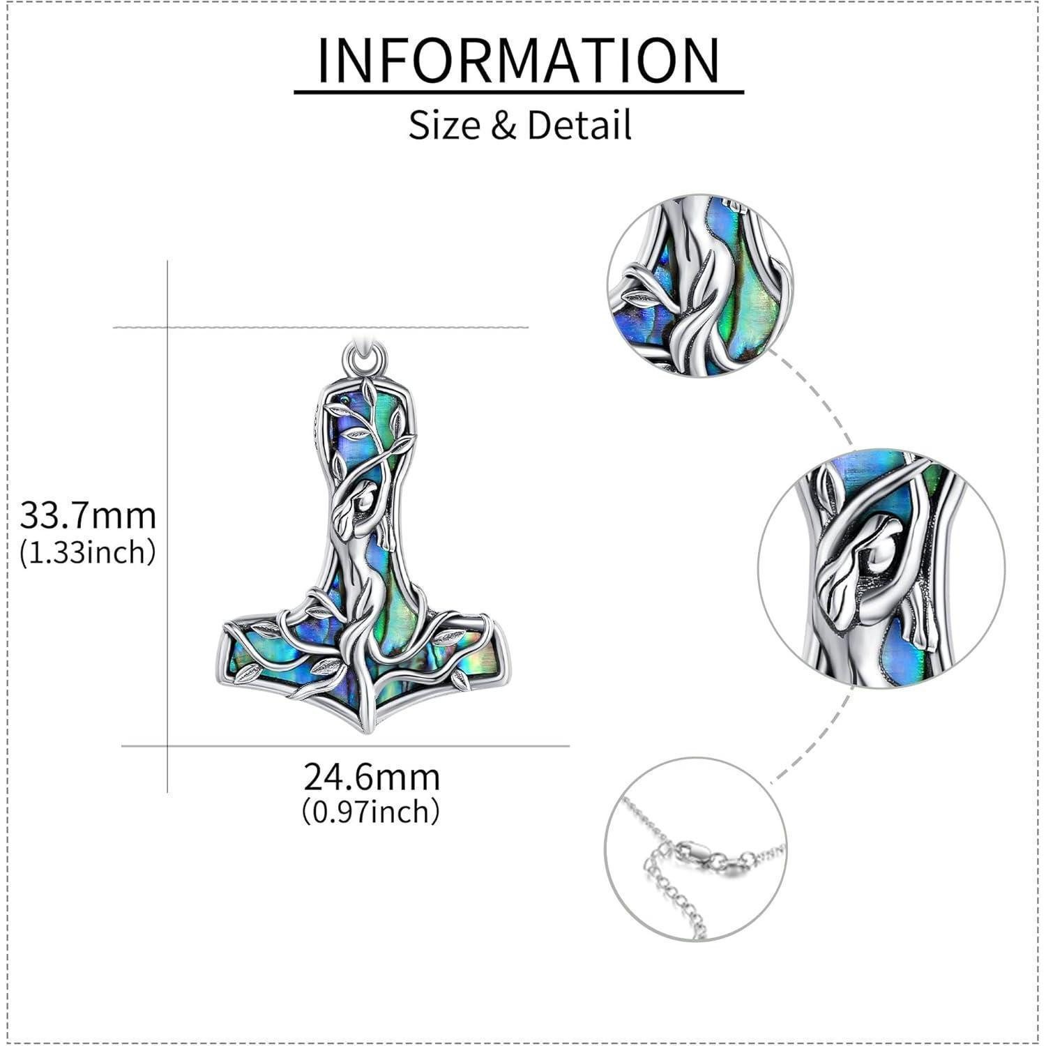 LuxusKollektion Kette und Anhänger Set Halskette Mjolnir Thor Hammer Silber Wikinger silver-Abalone Muschel 2