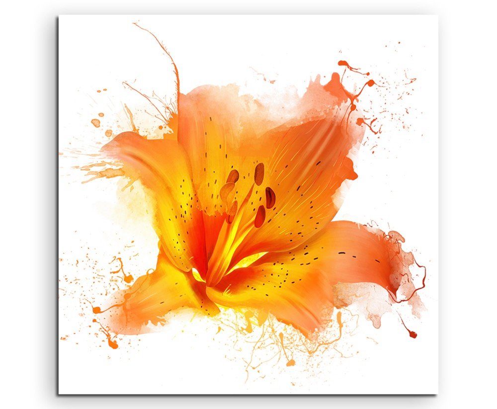 Sinus Art Leinwandbild abstrakt modern chic chic dekorativ schön deko schön deko e Illustration  Orange Wasserlilie auf Le