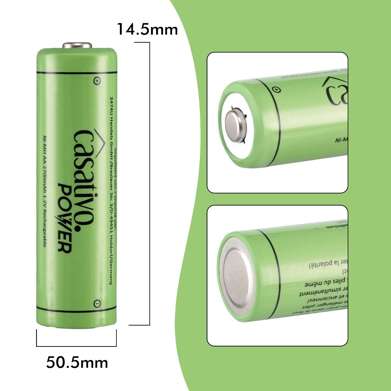 Casativo NiMH AA Akkus 2700mAh Premium Mignon 1.2V 1000x ladbar mit Case Akku Mignon, 2700mAh/1.2V/NiMH AA Mignon/Inkl. Box/1000x ladbar/Umweltfreundlich