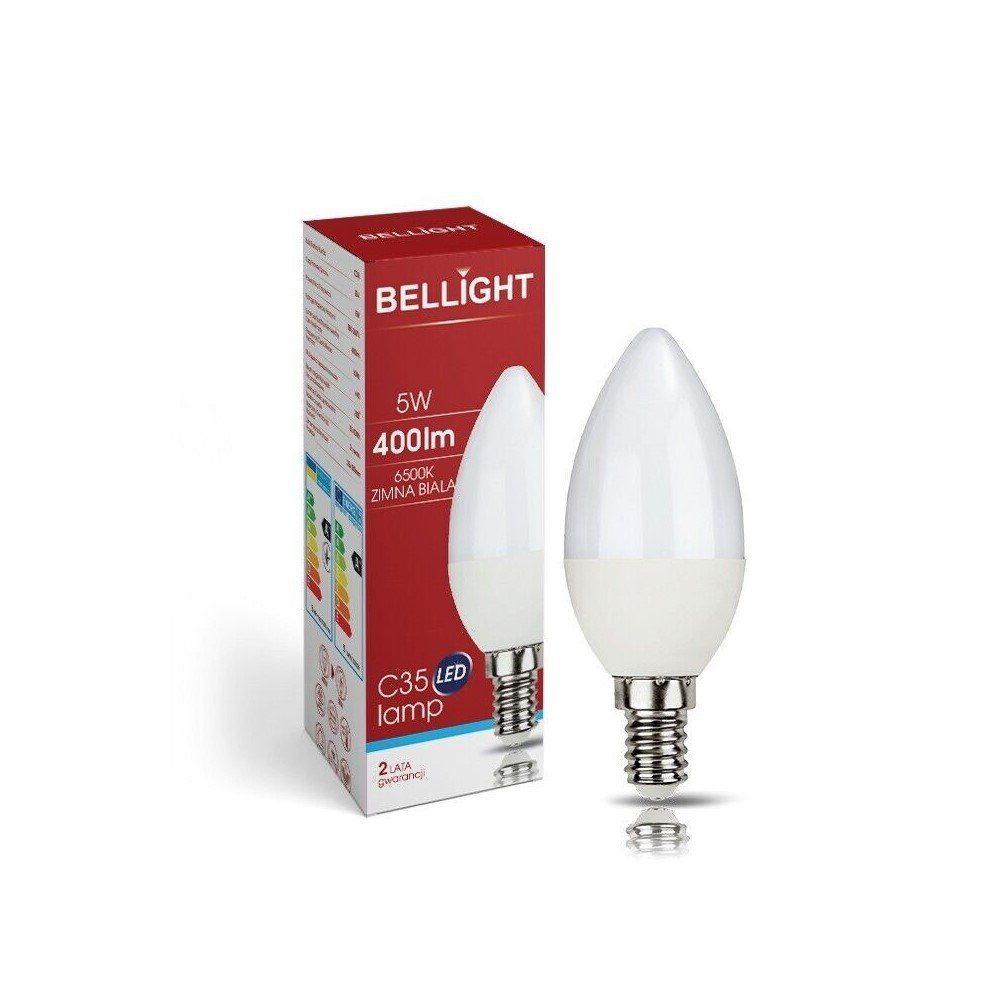 Bellight LED-Leuchtmittel LED E14 C35 Kerzenform 5W = 40W 230V 400lm 360° Kaltweiß 6500K, E14, Kaltweiß