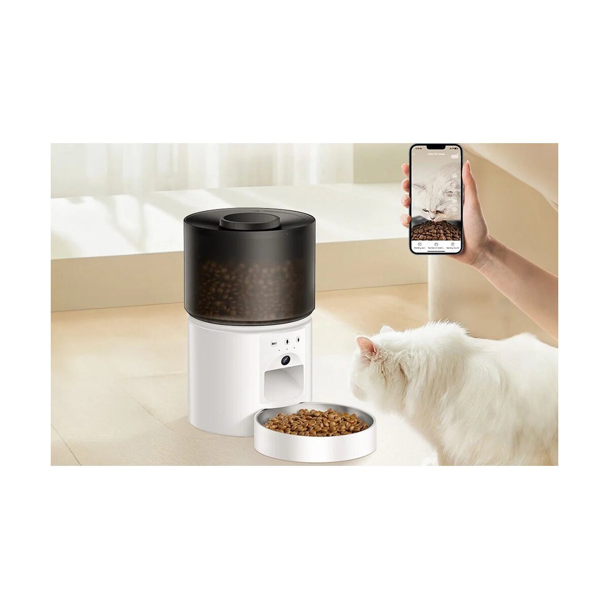 ROJECO Futterspender Rojeco 3L Futterspender mit Kamera Weiß