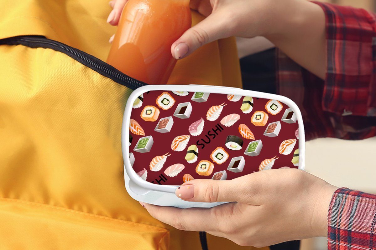 Sushi Brotbox Erwachsene, - Brotdose, und Diagramm Mädchen Lunchbox weiß MuchoWow - Kinder für Zitate, für Japan Jungs - Kunststoff, (2-tlg), und