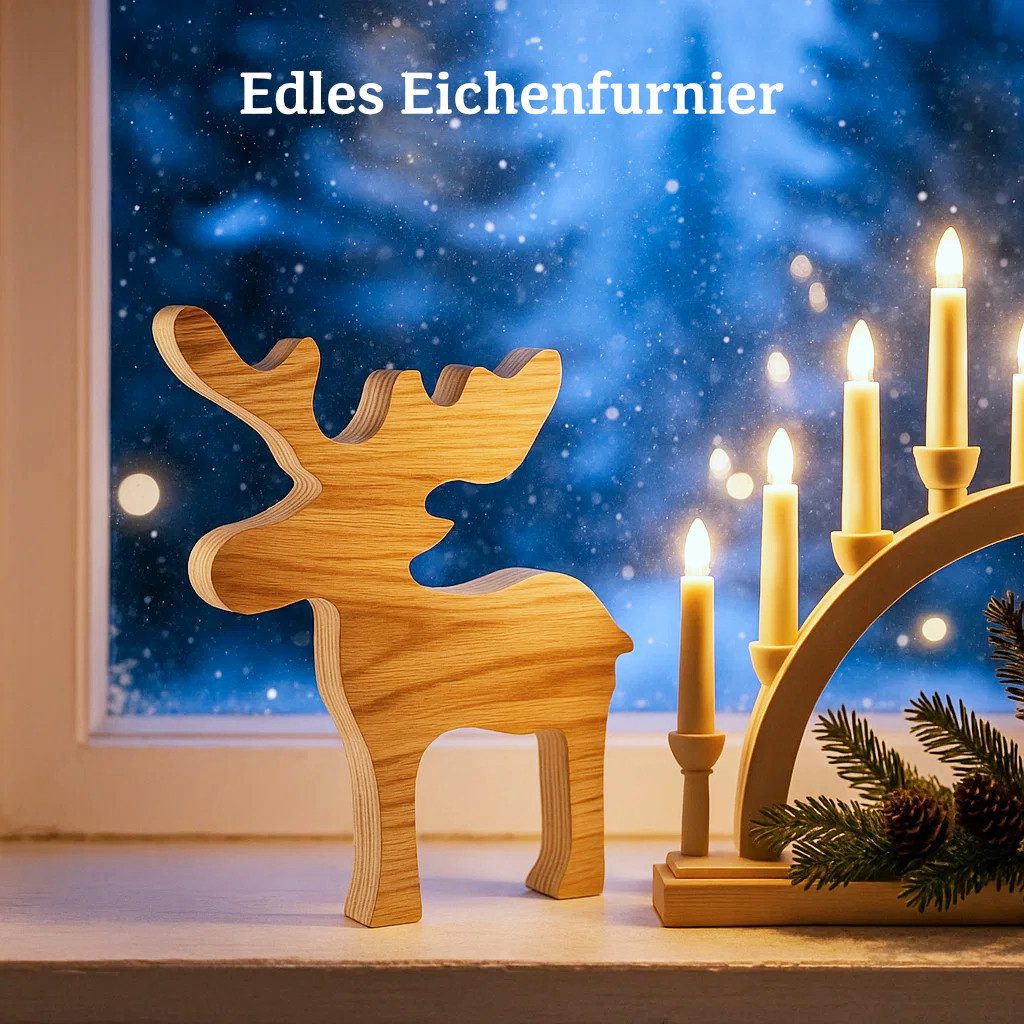 Kernholz Dekofigur Elch aus Holz mit Geweih (Eiche), Weihnachtsfigur - Dekofigur aus Holz - Eiche