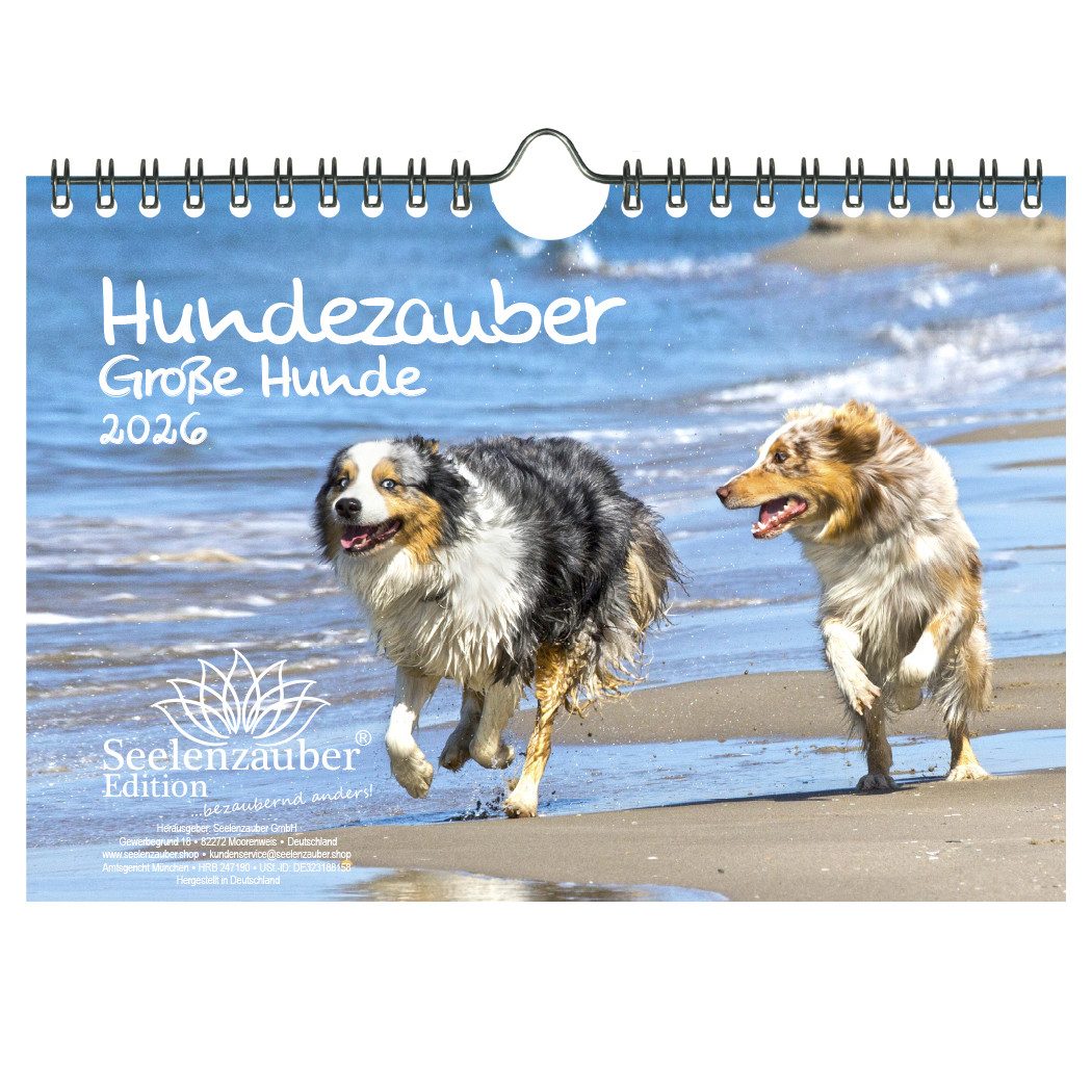 Seelenzauber Wandkalender Hundezauber Große Hunde DIN A5 Kalender für 2026 Welpen und Hunde