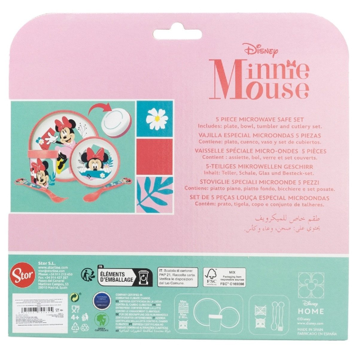 Disney Minnie Mouse Frühstücks-Set Premium-Geschirr - Mikrowelle-Sicher Teller, Schale, Becher & Besteck