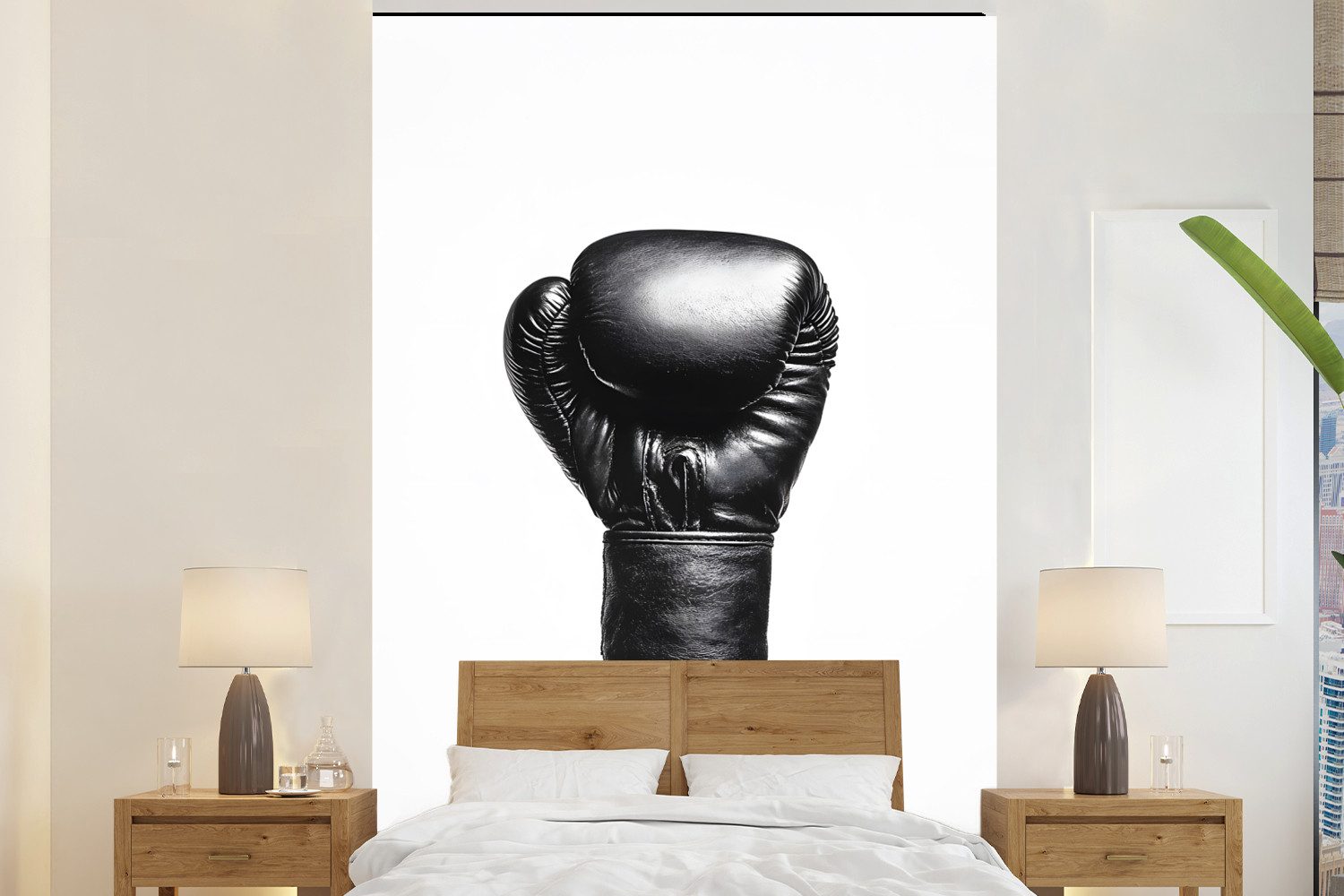 MuchoWow Fototapete Boxhandschuh - Schwarz - Hand, Matt, bedruckt, Montagefertig Vinyl Tapete, Wandtapete, 145x220 cm