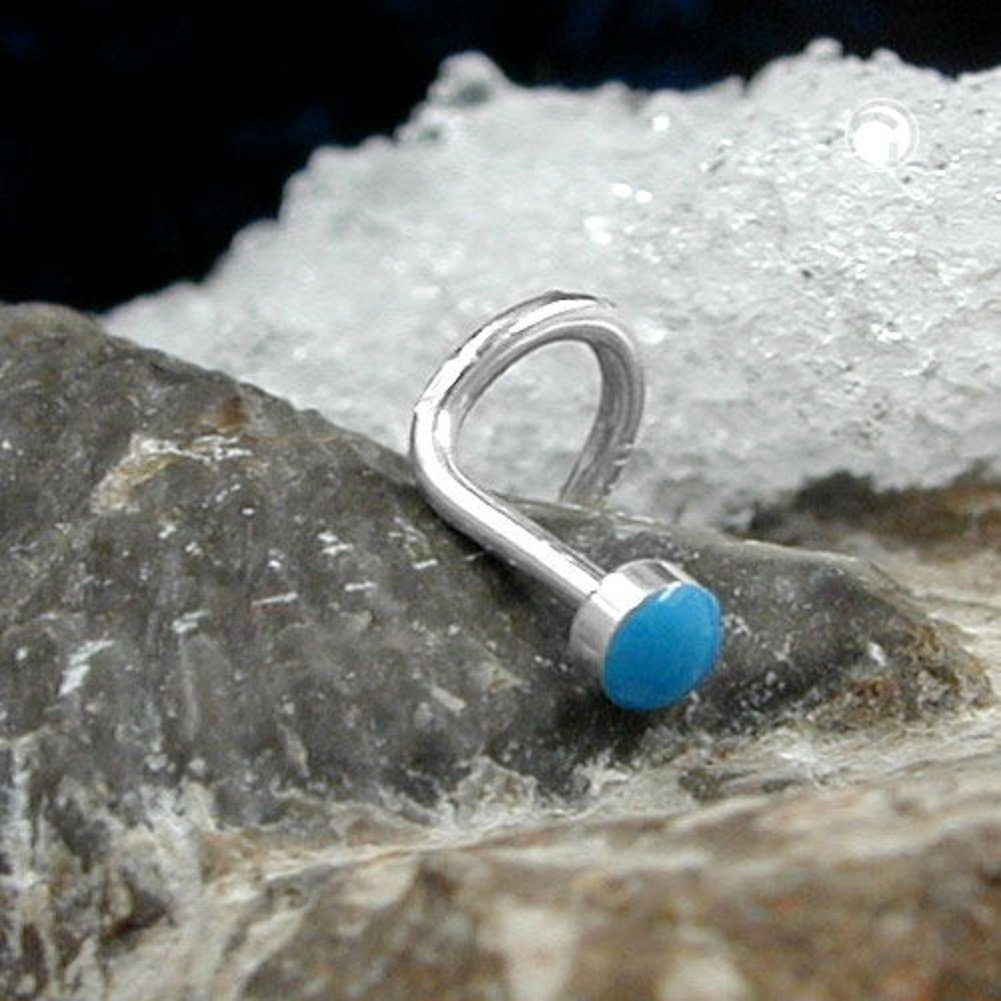 unbespielt Nasenpiercing Piercing Nasenstecker blau Email Hacken 2,5 mm 925 Silber inklusive Schmuckbox, Silberschmuck für Damen