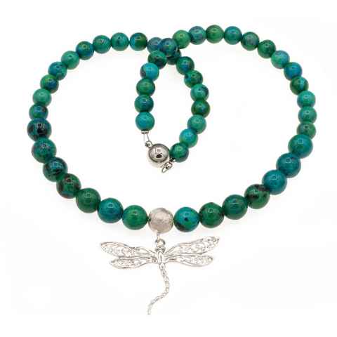 Bella Carina Perlenkette Kette mit Chrysokoll Perlen und Silber Anhänger Libelle, mit 925 Silber Anhänger Libelle