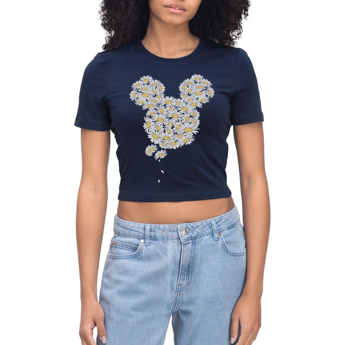 Spreadshirt T-Shirt Mickey & Minnie Mickey Mouse Gänseblümchen Crop Top (1-tlg)