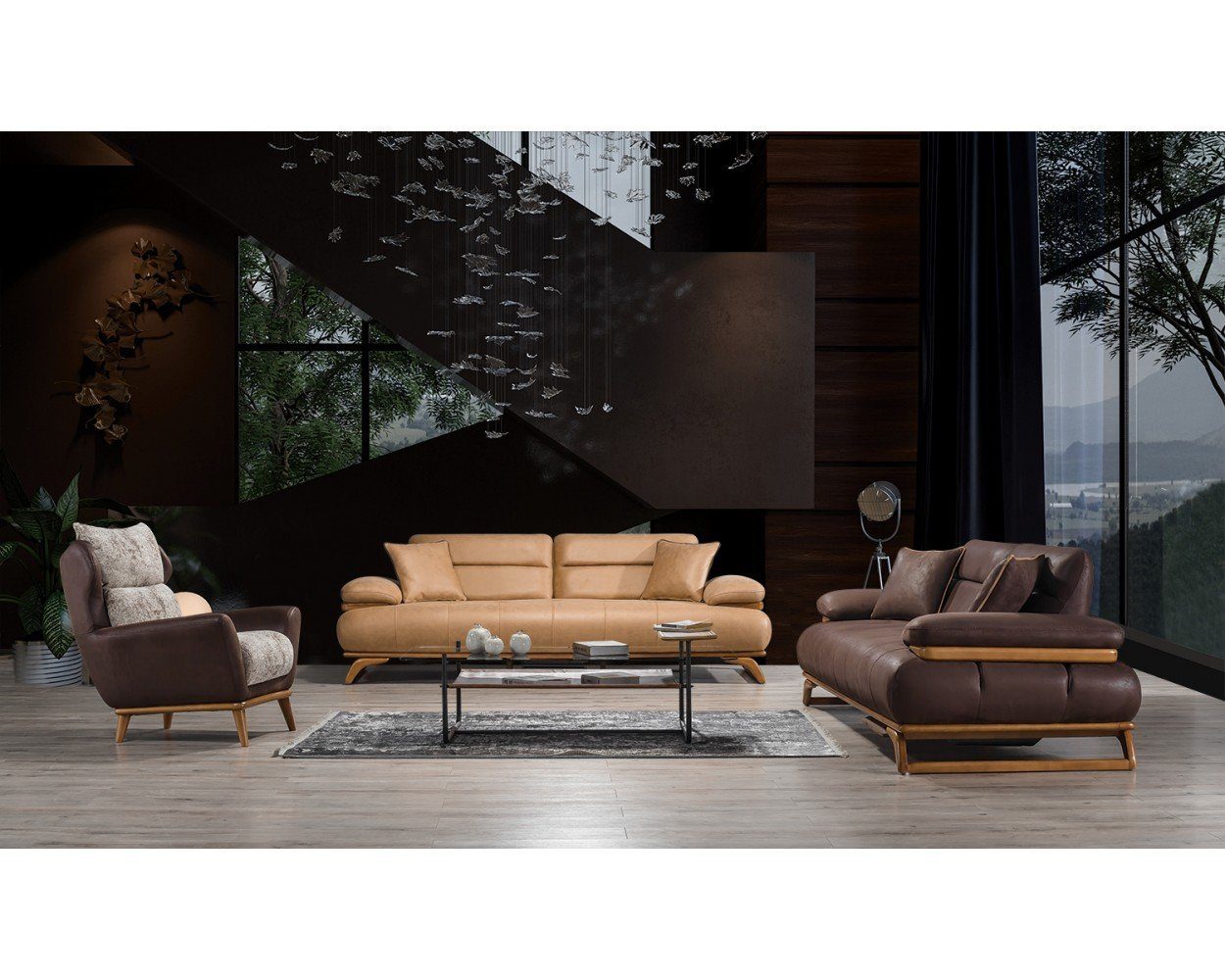 Möbel Wohnzimmer-Set 3-Sitzer/Sessel), 3+3+1 JVmoebel Sofort, Europa in (4-St., Wohnzimmer Beistelltisch Modern Made 2x Sofagarnitur Sofa