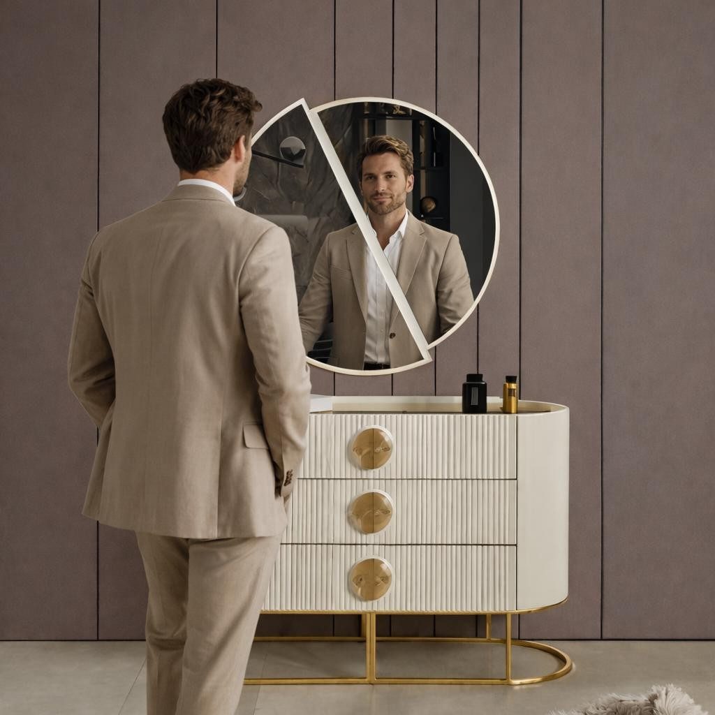 Xlmoebel Dekospiegel Eleganter Spiegel mit geteilter Reflexion und neutralem Rahmen, Made in Europa
