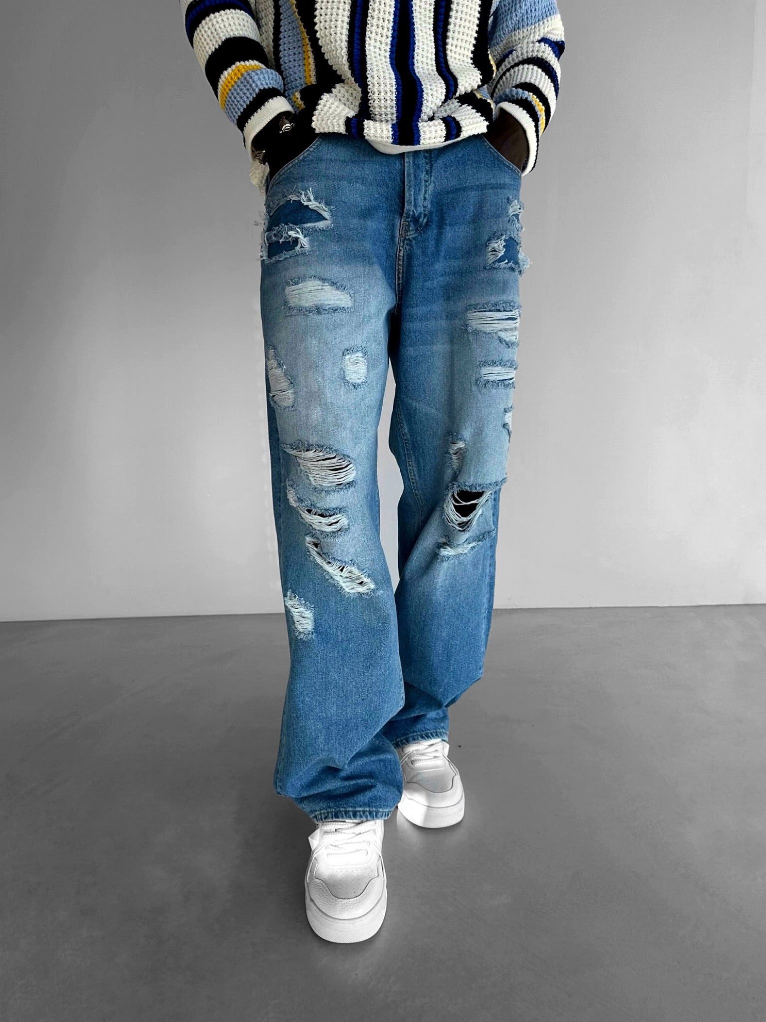 Abluka Bequeme Jeans LOOSE FIT RIPPED JEANS BLUE