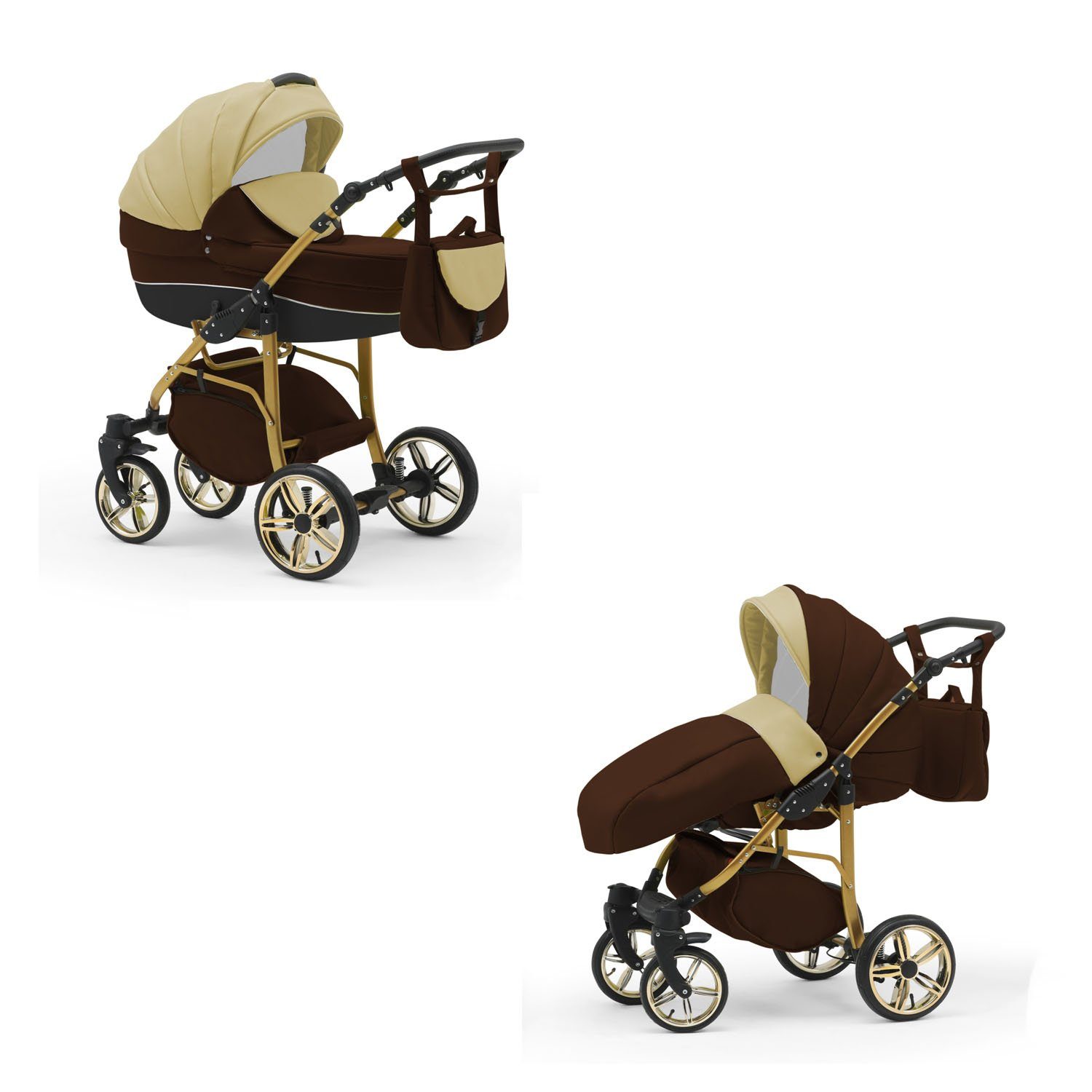 babies-on-wheels Kombi-Kinderwagen 2 in 1 Teile in 46 Cosmo - Gold - 13 Kinderwagen-Set Braun-Beige Farben