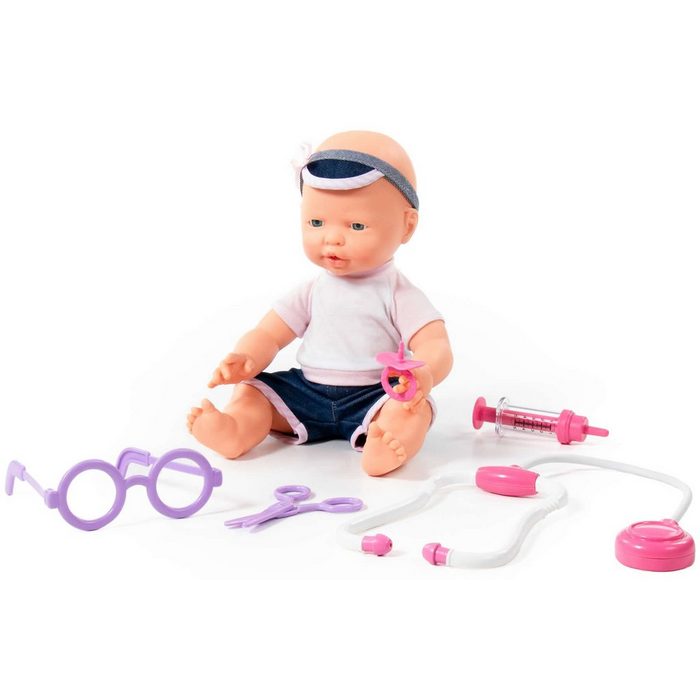 Polesie Babypuppe Puppe 35 cm mit Schnuller und Arzt-Set 4-tlg.