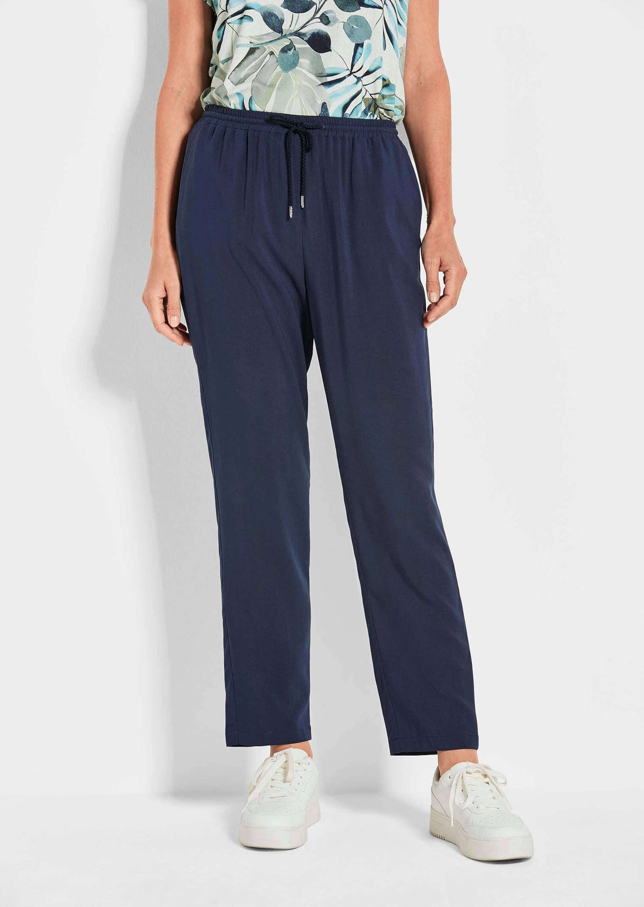 GOLDNER Schlupfhose Uni Blaue Stoffhose SARA Weite Viskosehose mit Rundumsc günstig online kaufen