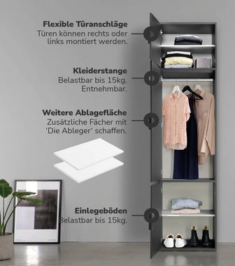 mokebo Kleiderschrank Der Grenzenlose (2- Türig mit Fächern) deckenhoher Schrank, Garderobenschrank, Schlafzimmerschrank in Schwarz
