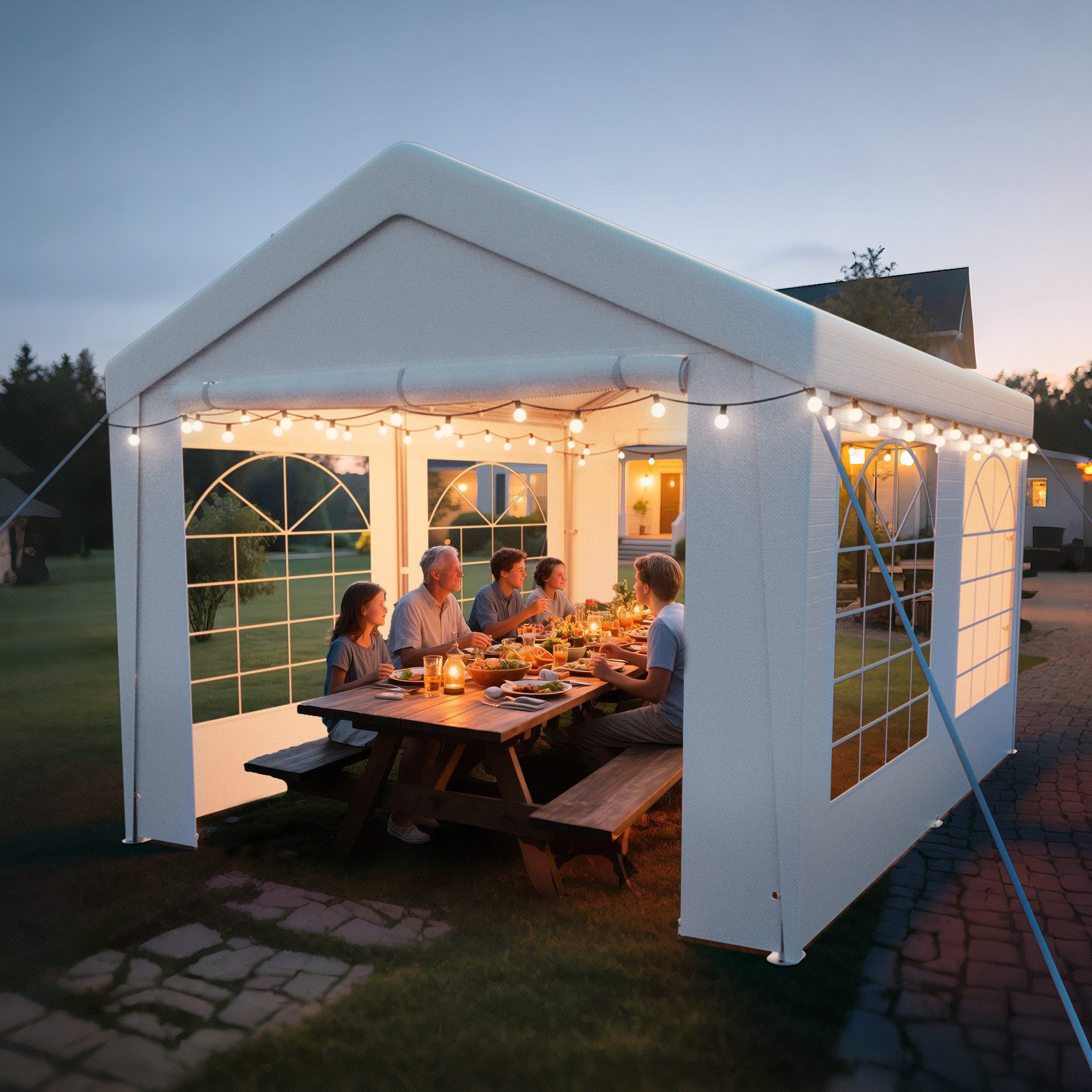 Ferghana Pavillon 3x4m Partyzelt,Carport Zeltgarage,Garagenzelt,Wasserdichtes UV, mit 4 Seitenteilen, 200g/m² PE-Dach, verzinkt, abnehmbare Seitenwände