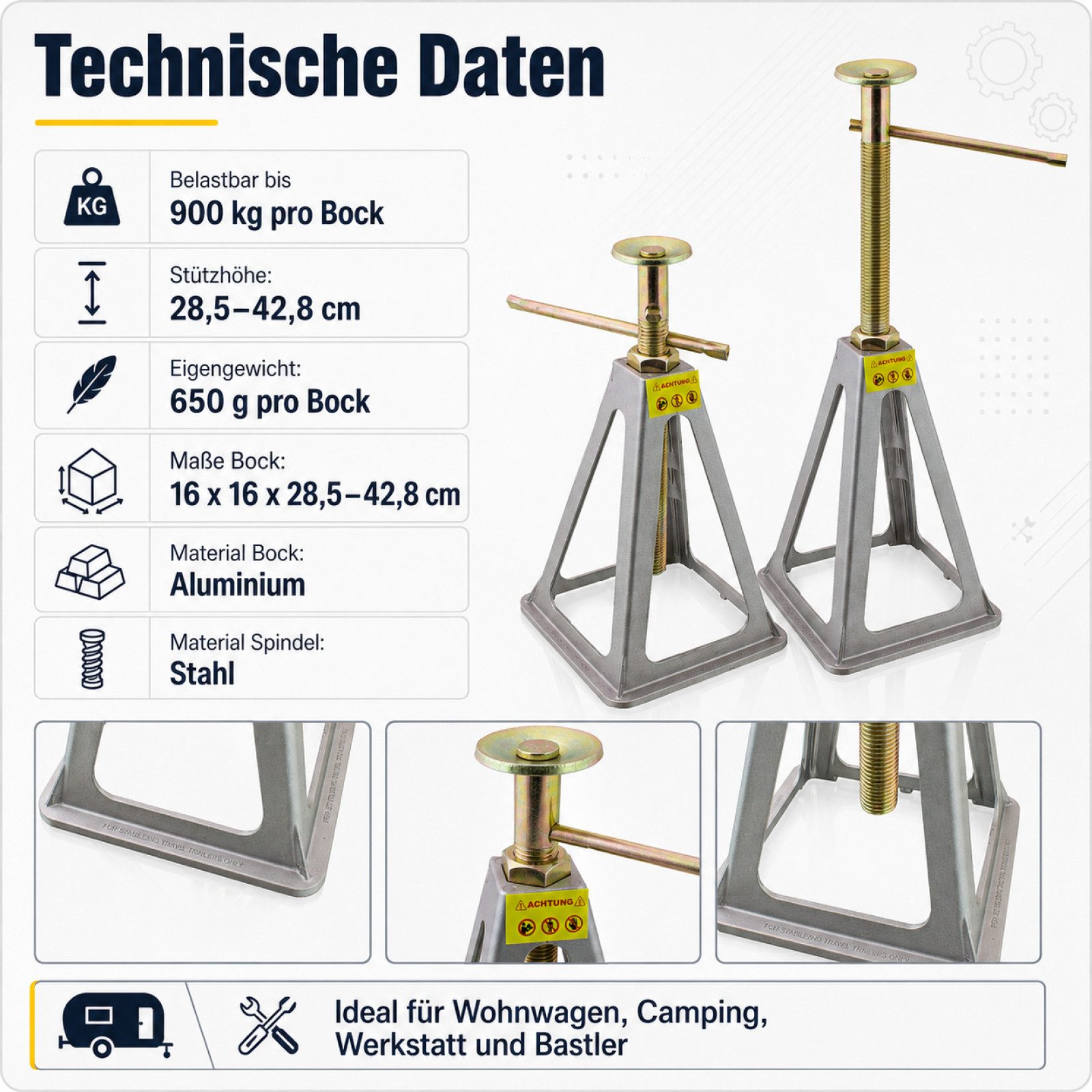 Bituxx Unterstellbock 4er Set Alu Stützböcke 900kg, 900 kg max. Belastbarkeit, (Set, 4-St., MS-17511) – Bild 4 von 5