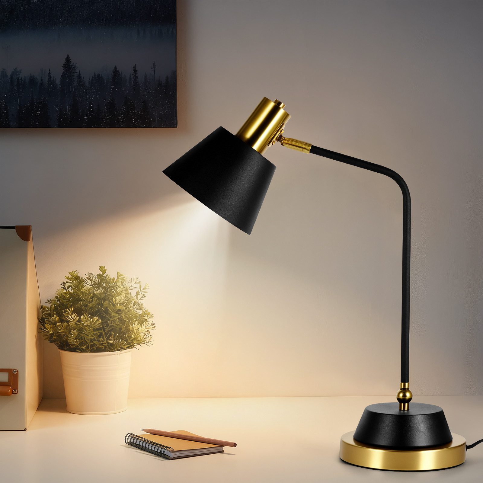 BlingBin Schreibtischlampe Retro Tischleuchte aus Metall, E27, verstellbar, mit Kabelschalter, ohne Leuchtmittel, Nachttischlampe Arbeitsleuchte mit Stecker & Kabel Schalter für Büro
