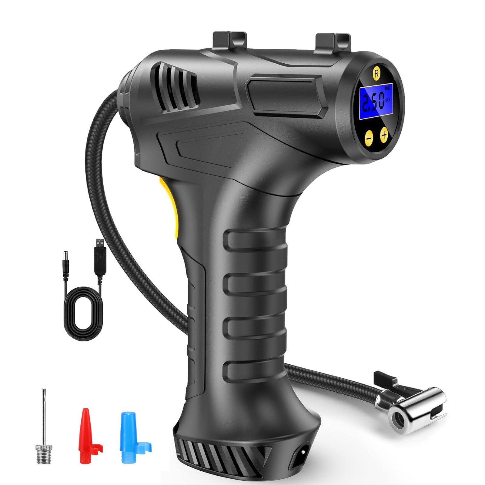Akku-Luftpumpe Elektrische Kabelloser Autoreifenpumpe mit LCD Bildschirm & LED Licht