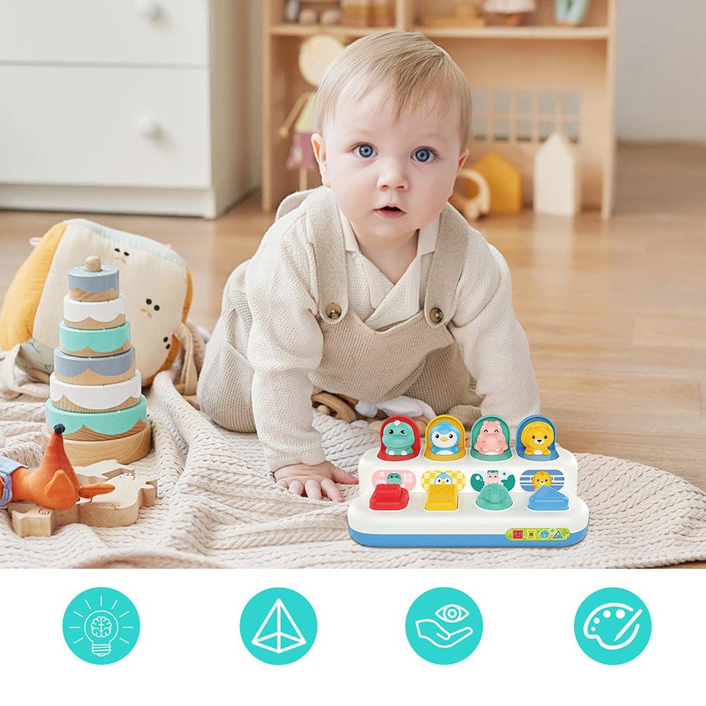 Flintry Lernspielzeug Montessori Ursache-und-Wirkung Spielzeug,mit Knöpfen, Tier-Sortierspielzeug nach Farben, für Kinder,Pop-Up Spielzeug – Bild 3 von 5
