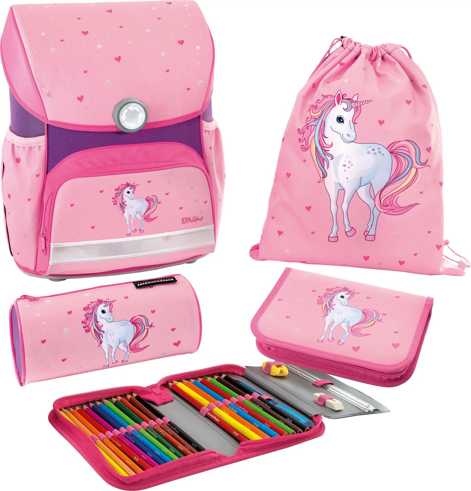Eberhard Faber Schulranzen Schulranzenset EFAlino rosa Einhorn 4-teilig