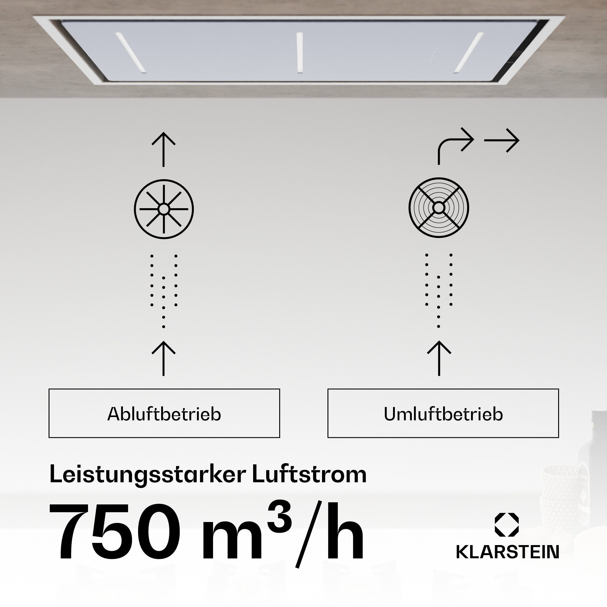 Klarstein Deckenhaube LuxeAir 90 LuxeAir 90, Dunstabzugshaube Küche Abzughaube Abluft Umluft LED