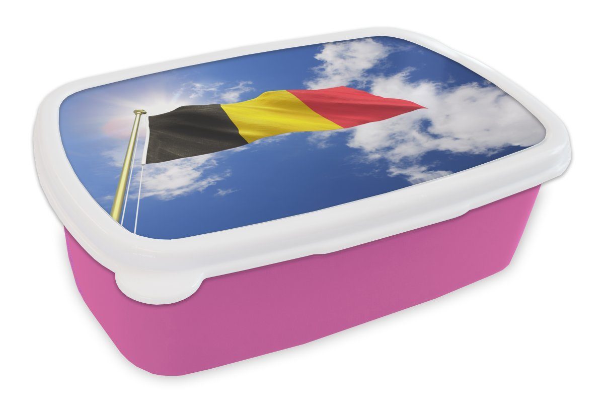 Die Himmel, für Kinder, Snackbox, Mädchen, Erwachsene, am (2-tlg), weht MuchoWow Lunchbox belgische rosa Flagge Brotbox Brotdose Kunststoff, Kunststoff