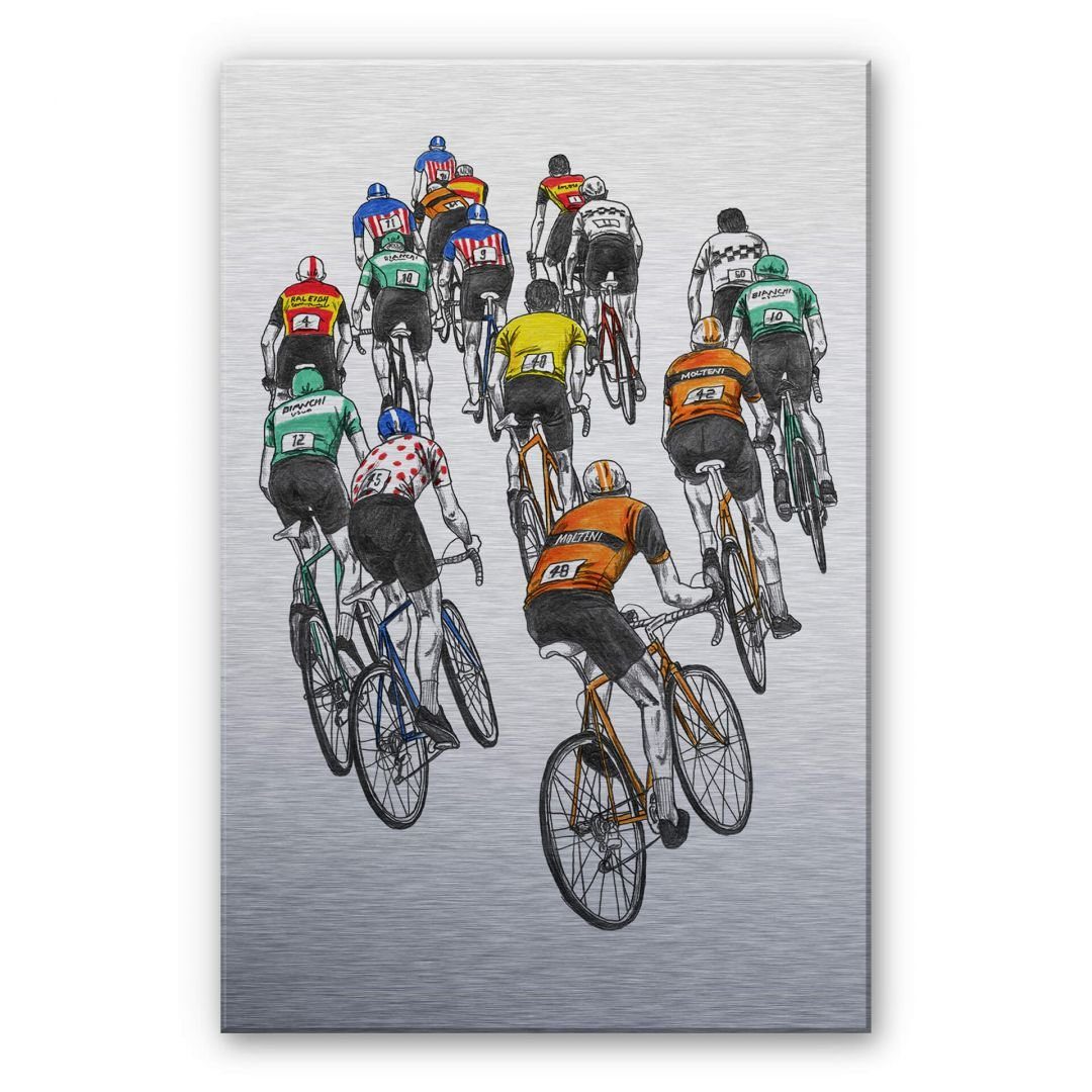 K&L Wall Art Gemälde Alu-Dibond Poster Retro Deko Rennrad Fahrrad Peloton Metalloptik, Wohnzimmer Bilder modern