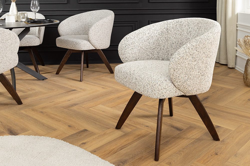 riess-ambiente Polsterstuhl WALKÜRE beige/braun – Strukturstoff, drehbar, mit Armlehne & Federkern (Einzelartikel, 1 St), mit 180° Drehfunktion und Autoreturn – ideal für elegante Esszimmer