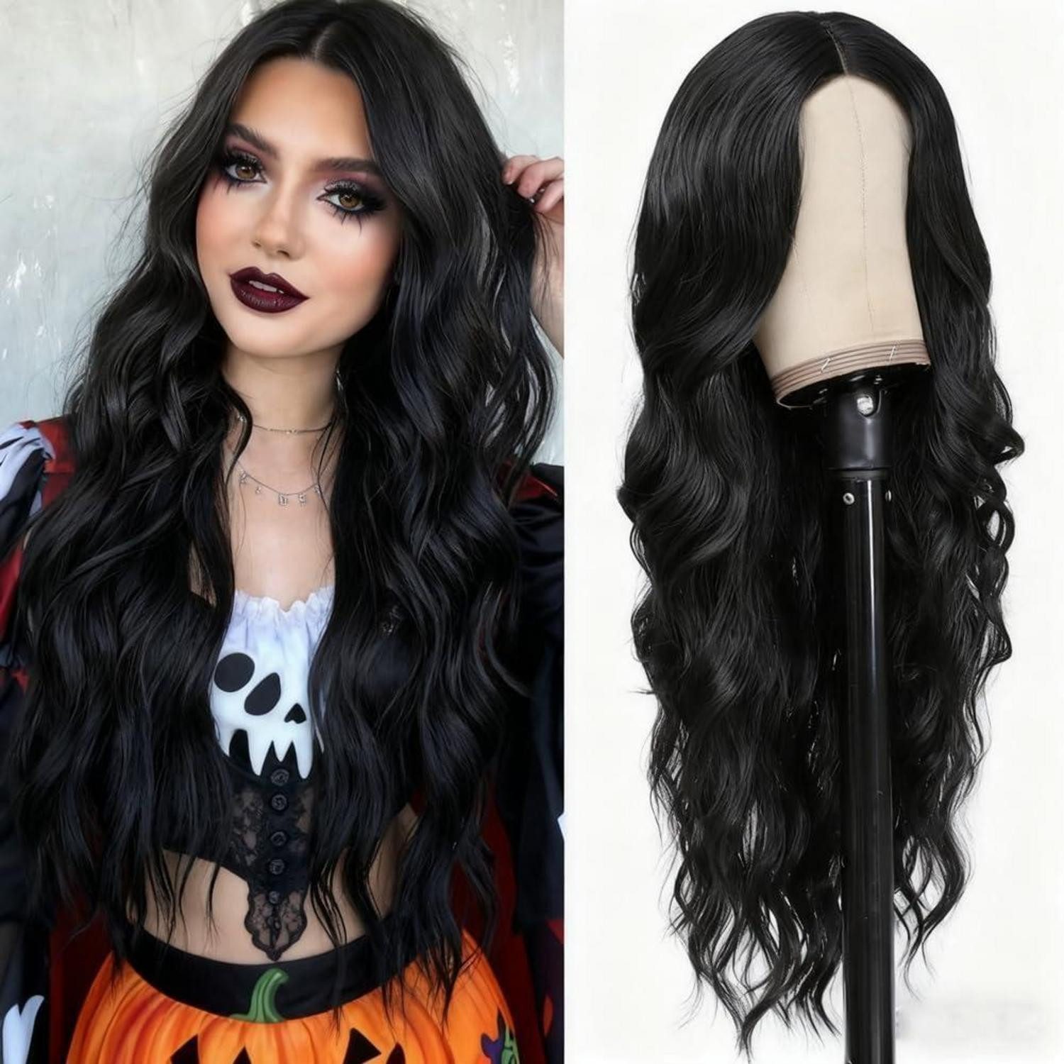 Kostüm-Perücke Perücke Damen Lang Gewellt Locken Anime Cosplay Halloween Schwarz