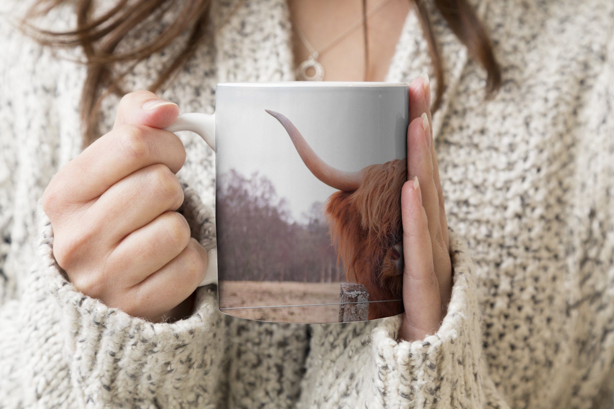 - Kaffeetassen, Tasse MuchoWow Zaun, Teetasse, Teetasse, Becher, Highlander Keramik, Gras - Geschenk Scottish