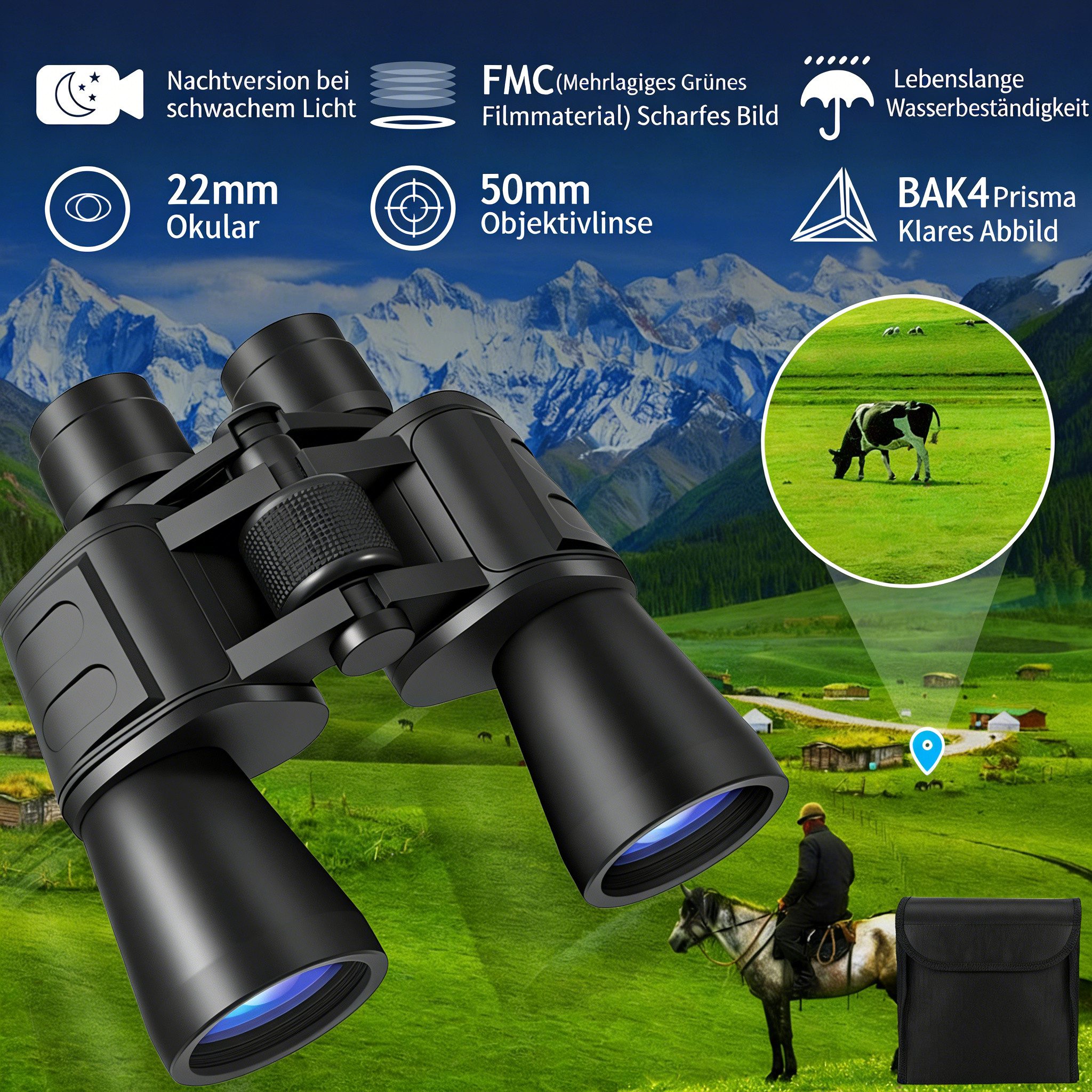 ibettertec Fernglas 20x50 Binoculars mit Nachtsicht bei schwachem Licht Fernglas (Fernglas für Vogelbeobachtung, Jagd/Reisen/Outdoor)