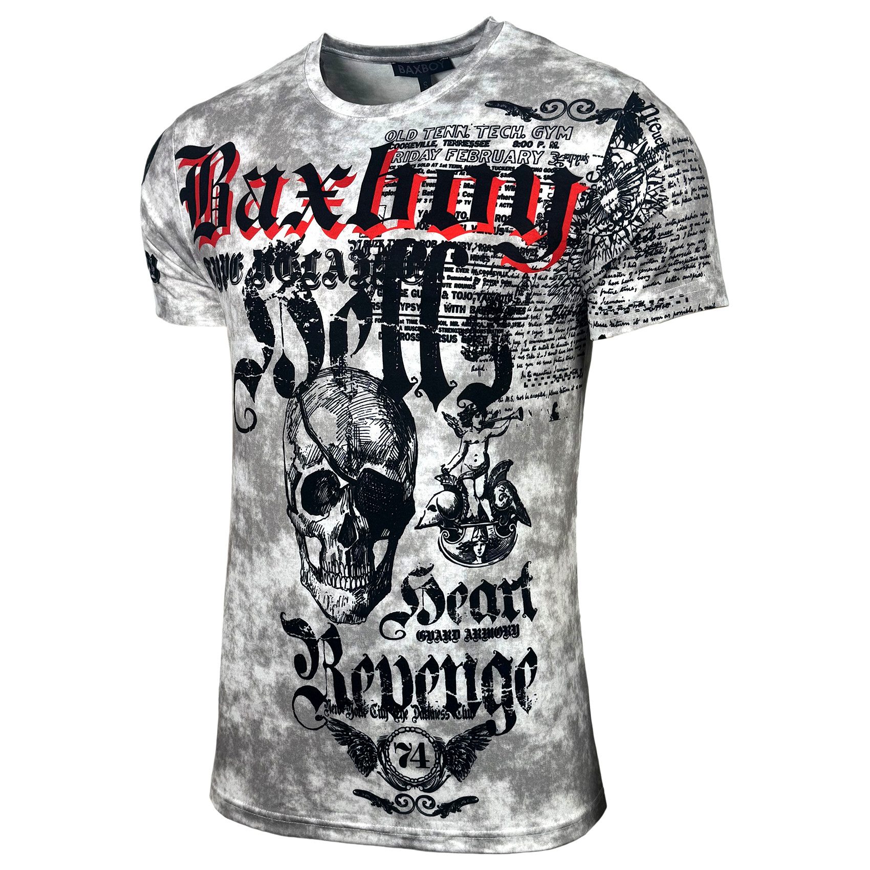 Baxboy T-Shirt Baxboy T-Shirt Oil Washed Totenkopf mit All-Over Print B-06
