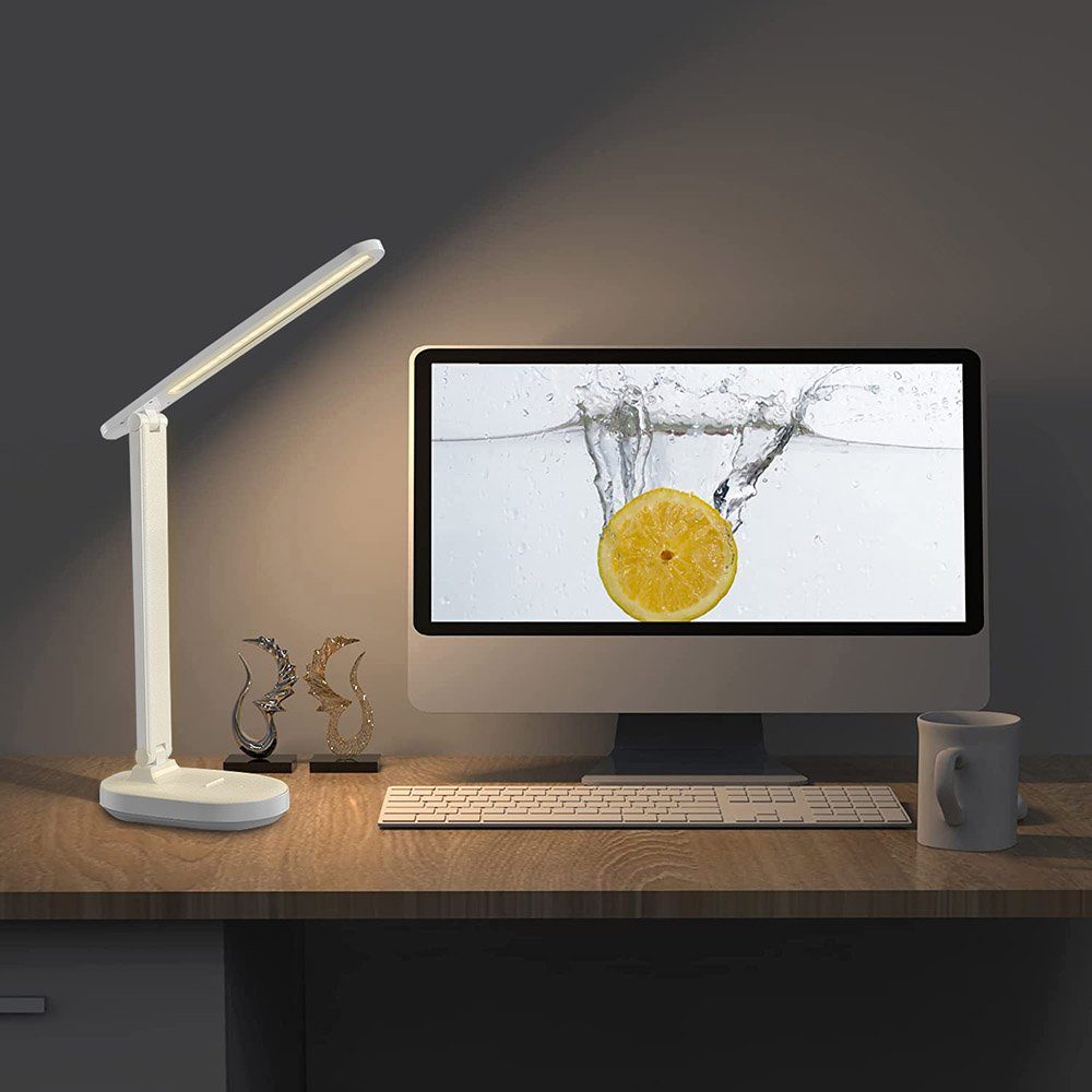 LED Tischlampe Ladegerät, Dimmbar, mit Schreibtischlampe Wohnzimmer, USB MUPOO Powerbank-Funktion Tischleuchte