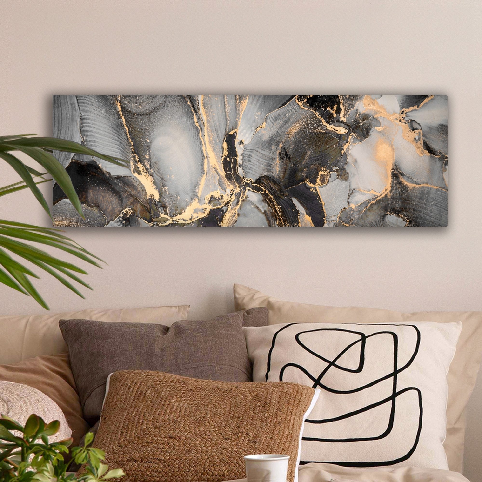 OneMillionCanvasses® Leinwandbild Panorama Grau - Luxus - Gold - Marmor, Fo günstig online kaufen