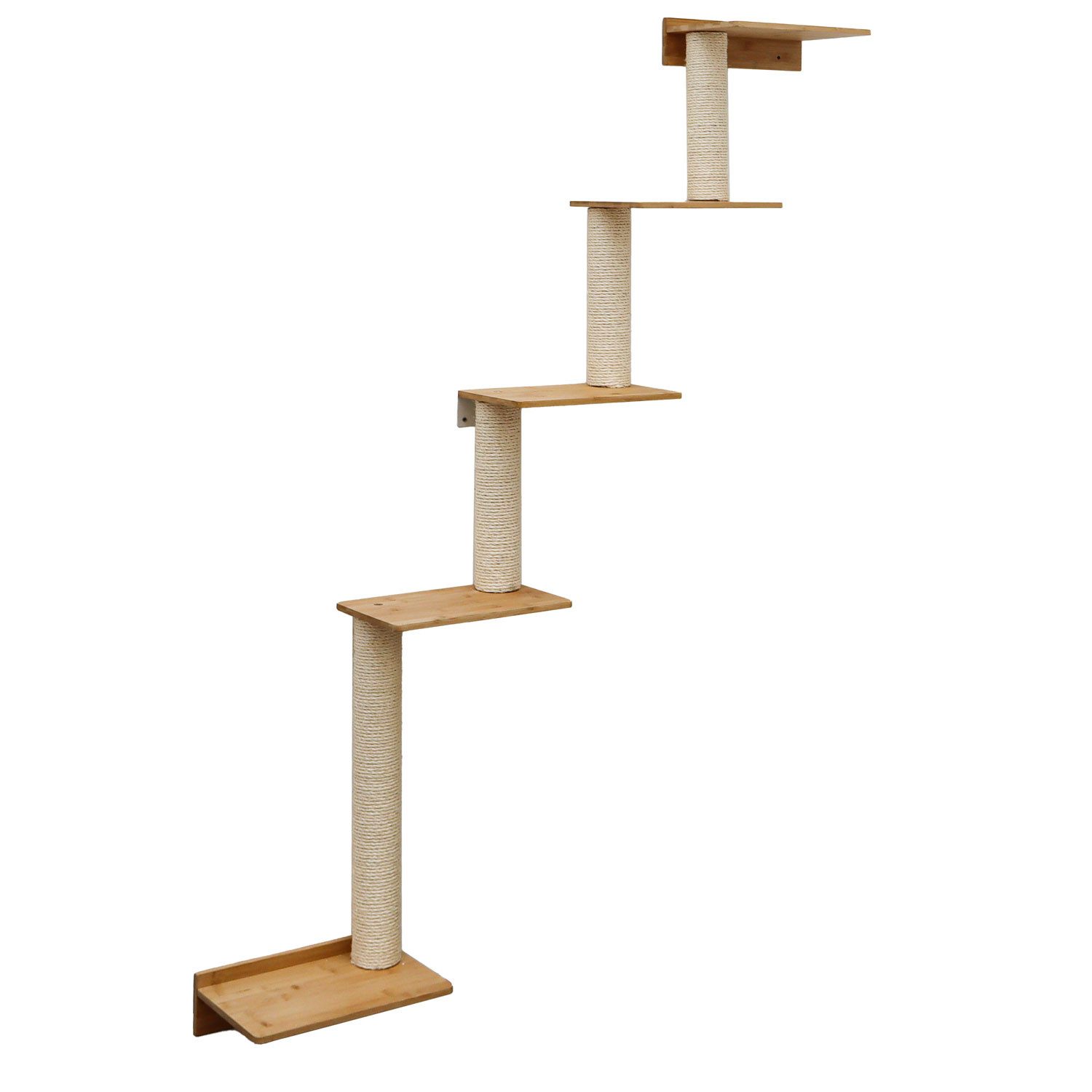 eyepower Kratzbaum zur Wandmontage - 179 cm Wandkratzbaum für Katzen mit 5 Bambus Plateau, Sisalstamm Wand - Katzenkratzbaum platzsparend - Kletterwand Katze
