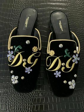 DOLCE & GABBANA DOLCE GABBANA JACKIE SAMT PANTOLETTEN FLATS MULES SLIPPER SCHUHE SANDA Sandale