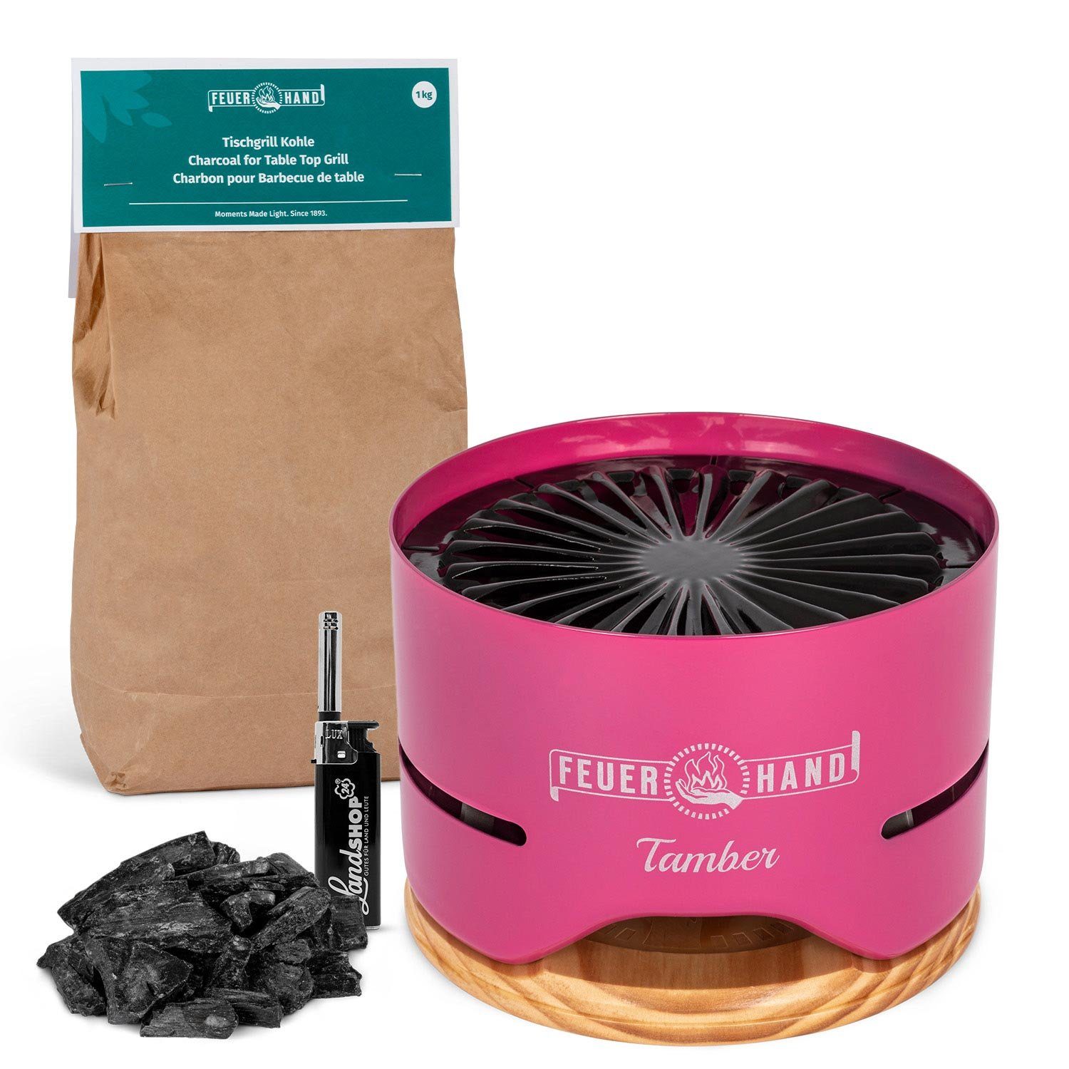 Landwiesen Holzkohlegrill Feuerhand Tamber Tischgrill + 1 kg